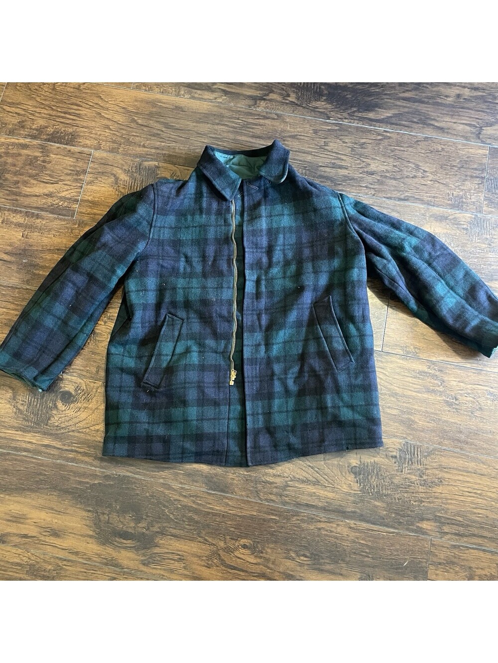 VINTAGE Pendleton Wool GREEN BLUE Plaid Tartan Reversible Jacket SIZE Large